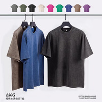 Kaos O-Neck Katun Murni Berat 230g Ukuran Eropa, Efek Batik Cuci Air, Distressed, Impor Pria