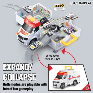32 pièces Jouets de <span class=keywords><strong>garage</strong></span> et de stationnement pour voitures d'ambulance avec piste de course, lumières et sons pour enfants - Product Image 4