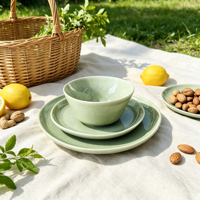 EKA 2026 Nouvelle Tendance Service de Table Vert Pistache – Bol et Assiette en Céramique Mate Verte pour Hôtels et Complexes – Fournisseur OEM/ODM