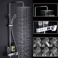 Mitigeur de douche mural thermostatique numérique moderne en laiton chromé poli pour salle de bain, avec barre coulissante et douche pluie apparente