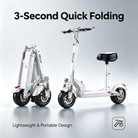 Trottinette électrique pliable pour adultes 48V blanche avec siège, roues en alliage d'aluminium de 10 pouces, moteur sans balais, double batterie au lithium, autonomie de 120 km
