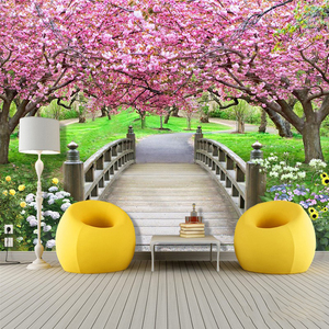 Papier peint paysage 3d Living Room Sofa Tv Fond d'écran Cherry Blossom Forest Pastoral Film And <span class=keywords><strong>Television</strong></span> Wall <span class=keywords><strong>Mural</strong></span> - Product Image 2