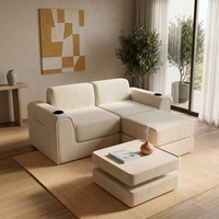 Canapé modulable en éponge compressée avec coussin en mousse haute résilience, en tissu velours côtelé en forme de L avec porte-gobelets