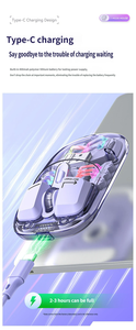Souris sans fil 2.4G+BT avec bouton de silencieux pour le jeu, connexion double mode, design ergonomique, rétroéclairage RGB transparent en cristal - Product Image 2