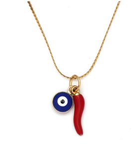Collana con ciondolo a forma di occhio di Allah placcato oro, amuleto di protezione e <span class=keywords><strong>preghiera</strong></span> <span class=keywords><strong>per</strong></span> uomo e donna, collana con ciondolo a forma di peperoncino rosso - Product Image 1