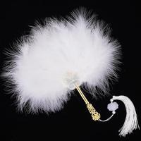 Éventail rond en plumes d'autruche teintes pour mariée, 70 cm, accessoire de photographie pour séance photo de mariage, éventail traditionnel portatif pour mariée