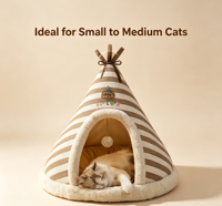 Nouveau Nid de Chat Mignon en Forme de Yourte Tricoté Épais et Chaud pour l'Automne et l'Hiver, Maison de Chat Ronde d'Intérieur en Tissu Rembourré de Coton pour Noël, Lit pour Animaux de Compagnie