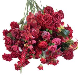 Fleurs artificielles de la série rouge pour mariages chinois et arrangements floraux extérieurs : roses, lys, phalaenopsis pour la décoration des salles de mariage et l'aménagement paysager - Product Image 5