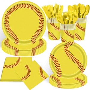 Assiettes, gobelets et <span class=keywords><strong>serviettes</strong></span> en <span class=keywords><strong>papier</strong></span> jetables à thème festival de softball jaune – Vente chaude, haute qualité, respectueux de l'environnement pour vos fêtes - Product Image 1