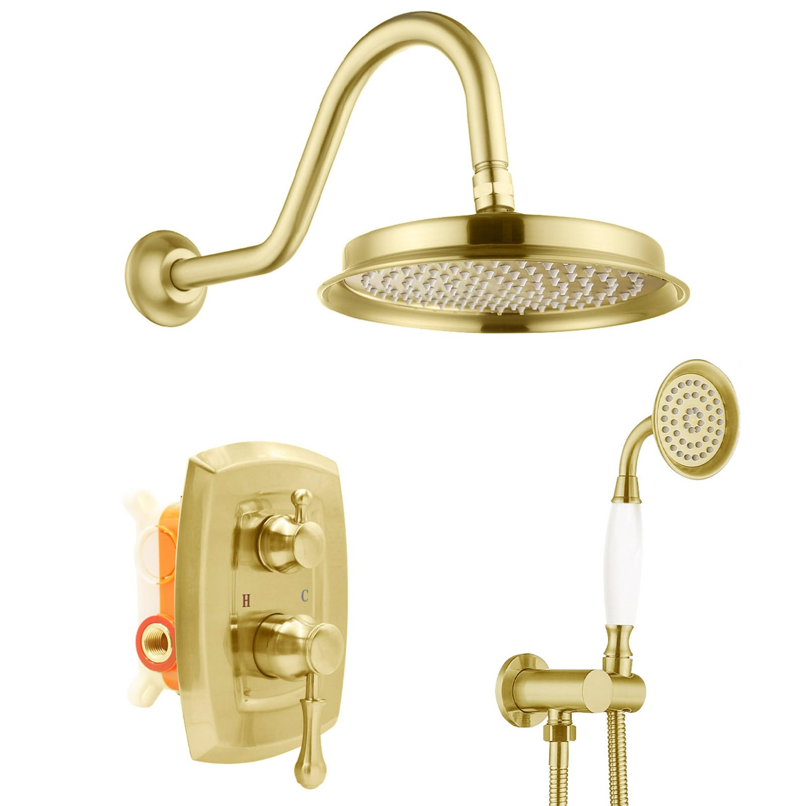Douche à effet pluie en or brossé