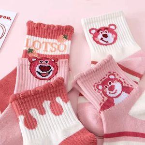Children's Mid-Calf <b>Socks</b> Pink Strawberry <b>Bear</b> Anti-Slip Toddler <b>Socks</b> For Girls Spring Autumn Wear - Product Image 4