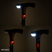 Canne de marche pliable en alliage d'aluminium noir, intelligente, avec lumière LED Bluetooth, alarme, radio FM, base stable, légère, bâton réglable 250
