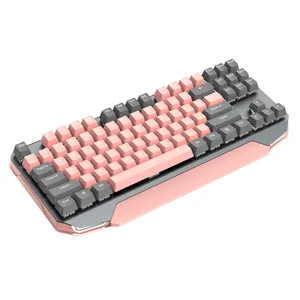 Bàn Phím Cơ 87 Phím Màu Hồng Công Tắc Màu Nâu USB Có Dây Teclado Bàn Phím Chơi Game Không Dây