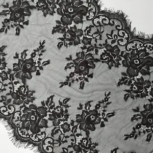 Garnitures en dentelle festonnée à cils larges Chantilly Tricotage en dentelle pour Lingerie Femmes Robe Vente en gros Prix bas Stock Noir