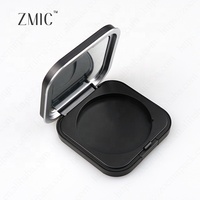 Boîtier compact noir mat vide pour poudre, étui à fard à paupières carré arrondi avec miroir, palette individuelle personnalisée en ABS pour blush et poudre
