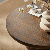 Table basse ronde de 35,98 pouces avec pieds cylindriques, plateau en placage de bois, table d'appoint ronde pour salon ou bureau