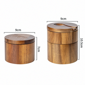 Saliera in <span class=keywords><strong>legno</strong></span> massello con coperchio e ciotola cucchiaio, <span class=keywords><strong>legno</strong></span> di Acacia condimenti a doppio strato pepe contenitore per <span class=keywords><strong>spezie</strong></span> - Product Image 2