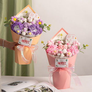 Ramo <span class=keywords><strong>de</strong></span> Girasoles y Rosas Tejido a Mano con Carnaciones Preservadas, Regalo para el Día <span class=keywords><strong>de</strong></span> la Madre, Hecho <span class=keywords><strong>en</strong></span> China, para Mamá o <span class=keywords><strong>Suegra</strong></span> - Product Image 4