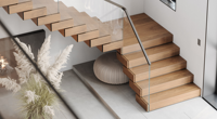 Escalier superposé moderne de luxe pour intérieur résidentiel, escalier flottant superposé en bois massif et marches en pierre frittée