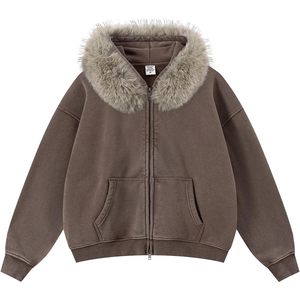 Keepsowing Men's Zip Up Hoodie Fleece <b>Box</b> Fit Fur Collar Streetwear Sweatshirt - Product Image 1