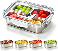 Boîte à lunch en acier inoxydable Lekfre avec poignée - Contenant de préparation de repas de voyage anti-fuite pour les collations et les fruits