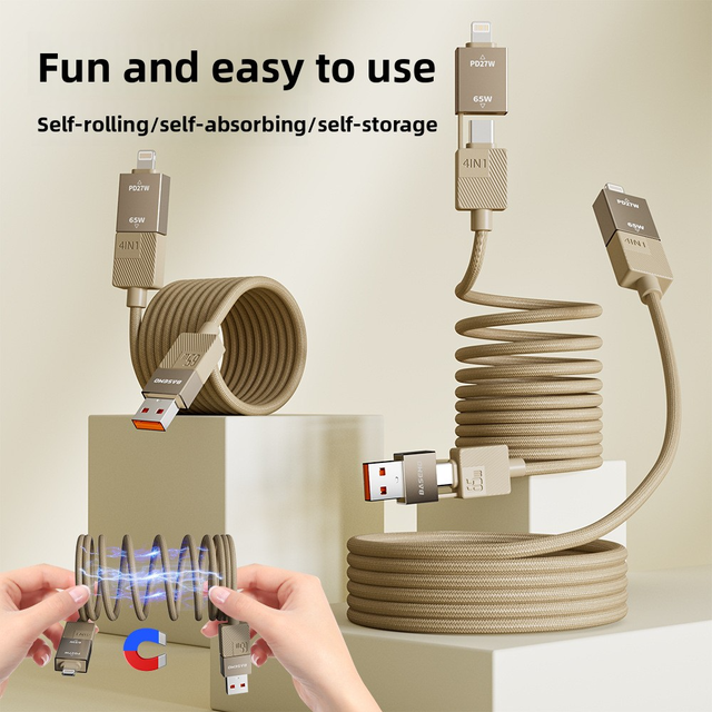 Cable Usb c 4 in 1 65W Magnetic Braided Cable for iPhone Samsung Type C Fast Chargingrs
