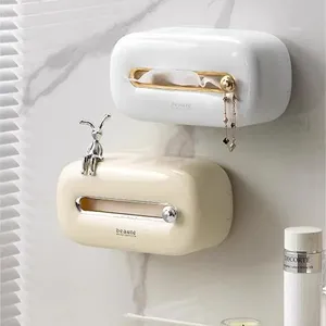 Table Napkin Holder Free Punching Wall Mounted Bathroom Waterproof Plastic Tissue Box Holder