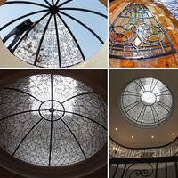 Dôme de plafond en vitrail plombé avec cadre en acier à vendre, motif personnalisé en usine, forme Tiffany, auvent de puits de lumière en vitrail