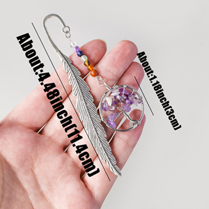 Marque-page en métal avec plume et arbre de vie en cristal naturel, perles chakra, idéal pour <span class=keywords><strong>les</strong></span> amateurs de livres et <span class=keywords><strong>les</strong></span> cadeaux (vente en gros) - Product Image 2