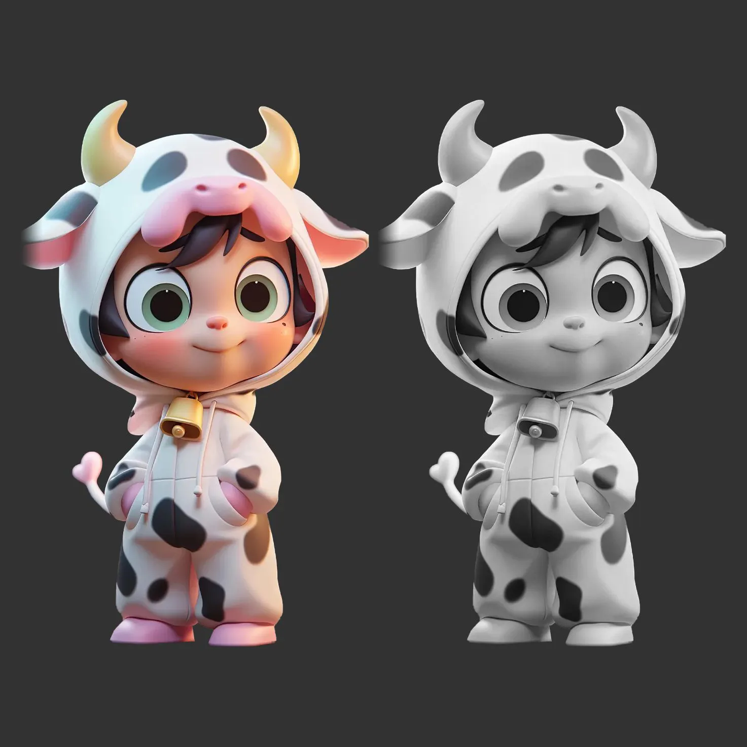 cartoon toy cute miniature cow statue 3D sculpture anime figure