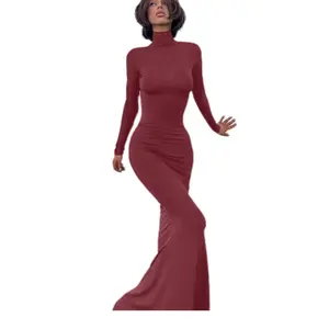 אדום שו דופ רופה דה פלדאס פאר פרוילה אופנה פוליאסטר ג'רזי סריג צווארון גולף שרוולים ארוכים שמלת חורף אופנתית לנשים 2024