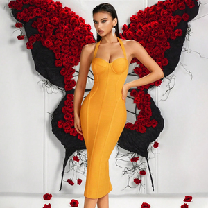 Abito Midi Fasciante Halter Senza Schienale con Corsetto e Reggiseno Imbottito, Senza Maniche, a Righe, Vita Alta, Elegante, Stile a Tubino, per Ballo di Fine Anno, Cocktail, Serate Formali - Product Image 4