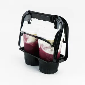 Disposable Drink Carrier Custom PVC Plastic Foldable Take Away Ice Juice Coffee 4 6 Pack Cup Holder Tray With Handle