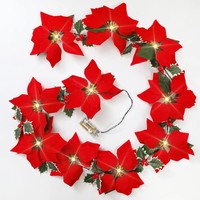 Guirnalda de Luces con Flores de Poinsettia para Navidad, Adornos para Árbol de Navidad, Decoración para Fiestas en Interiores/Exteriores, Decoración Navideña