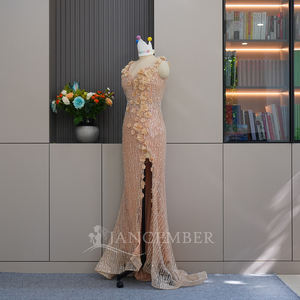 Jancember Lsmh07 Sexy Spaghettibandje Champagne Split Avondprom Met Bloem - Product Image 2