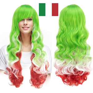 Parrucca da Fan Europea e Americana, Stile Bandiera Nazionale Colorata per Cosplay, Parrucca Lunga Ricciuta Rosa in Fibra Resistente alle Alte Temperature - Product Image 5