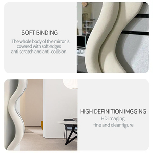 Espejo de Piso con Marco de Franela Ondulada de Terciopelo Colorido Contemporáneo Decoración Moderna para el Hogar con Forma de Onda para Sala de Estar o Dormitorio - Product Image 3