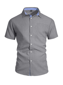 เสื้อเชิ้ตผ้าฝ้ายลินินแขนสั้นคอปกพับได้สำหรับผู้ชาย สไตล์ลำลอง ปักโลโก้ น้ำหนัก 160GSM เหมาะสำหรับใส่เที่ยวพักผ่อนหรือใส่เดินเล่นในเมือง - Product Image 6