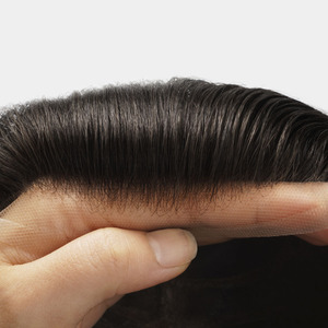 Prothèse capillaire HS27P durable en dentelle naturelle fine avec base en mono et gaze de peau, en cheveux humains, pour systèmes capillaires masculins - Product Image 3