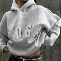 Nouveau Sweat-shirt décontracté gris pour femme, brodé de lettres de yoga, imprimé, coupe ample, hiver, style hip-hop, doublé, tricoté, à col ouvert