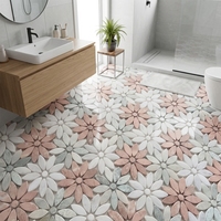 Mosaïque de marbre en pierre naturelle découpée au jet d'eau, motifs floraux, carreaux décoratifs modernes pour sols et murs, résistants à l'eau, design graphique pour intérieur