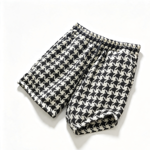 Short cargo respirant en tissu peigné épais à motif <span class=keywords><strong>pied</strong></span>-<span class=keywords><strong>de</strong></span>-<span class=keywords><strong>poule</strong></span>, avec cordon <span class=keywords><strong>de</strong></span> serrage, taille mi-haute, pour <span class=keywords><strong>homme</strong></span>, style vintage, personnalisable - Product Image 1