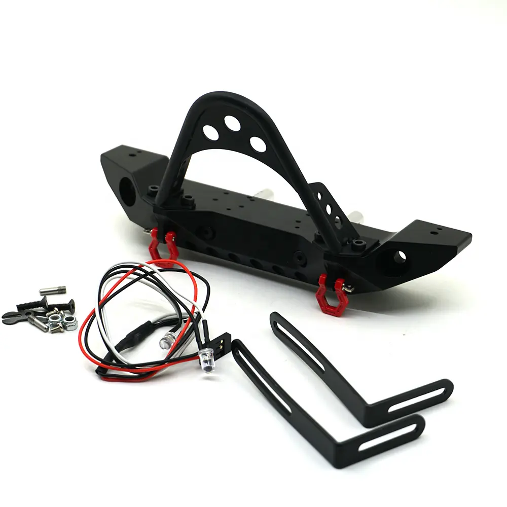 1 Set Front Bumper with LED Light Tow Hook for 1/10 RC Crawler Car SCX10 Upgrade Parts Accessories
