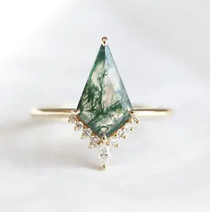 Unique Natural Moss Agate Jewelry 925 Sterling Silver Boutique Women Ring