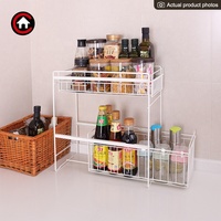 Armoire coulissante multi-usage à 2 niveaux, support de rangement sous l'évier, organisateur pour la cuisine et la salle de bain