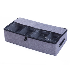 Clothing Organizer <b>Storage</b> <b>Box</b> With Transparent <b>Lid</b> For Underwear And Shoes Octagonal Linen Fabric Gray Color - Product Image 5