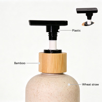 Botella Redonda Recargable con Bomba de Presión, de Paja de Trigo Biodegradable, con Collar de Bambú y Logotipo Personalizado para Amenidades de Hotel