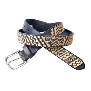 Cinturón de Cuero Vacuno Genuino con Estampado Animal Bordado, Hebilla Plateada, Reversible, Estilo Vintage Casual - Product Image 1