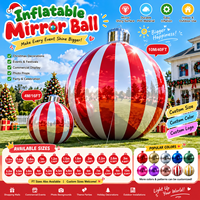 Boule miroir géante gonflable en forme d'ampoule lumineuse de Noël, décoration de vacances extérieure pour centre commercial, événement, festival
