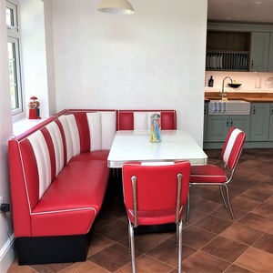 Conjunto de Asientos de Estilo Retro de los Años 50 para Comedor, Mesa y Sillas de Cuero PU Rojo y Blanco, Muebles de Estilo Americano para Cafetería - Product Image 3